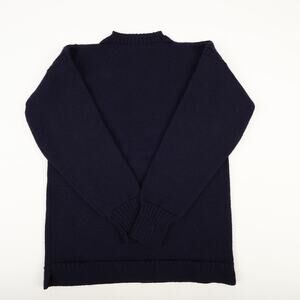 Le Tricoteur Traditional Guernsey Mens M Fisherman Sweater Pure New Wool Blue